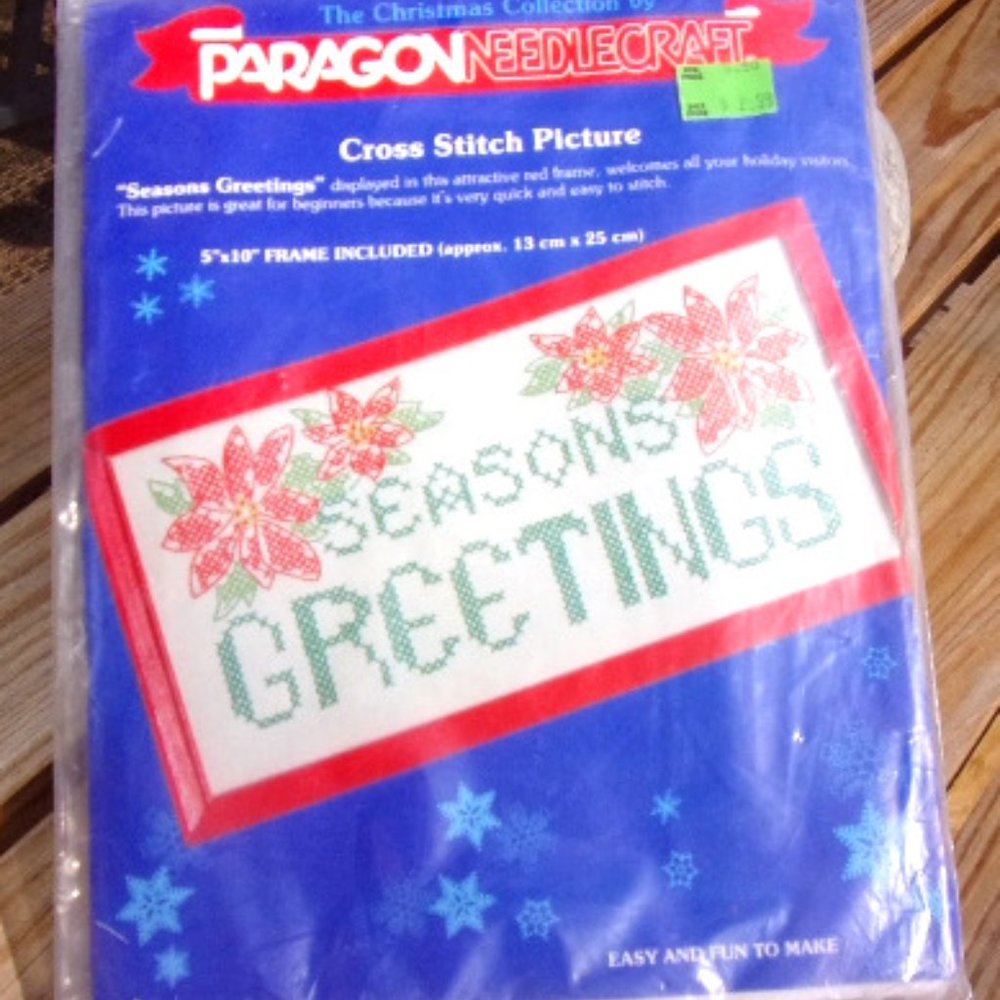Vintage Counted Cross Stitch Kit Seasons Greetings ParagonNeedle Craft Unopened